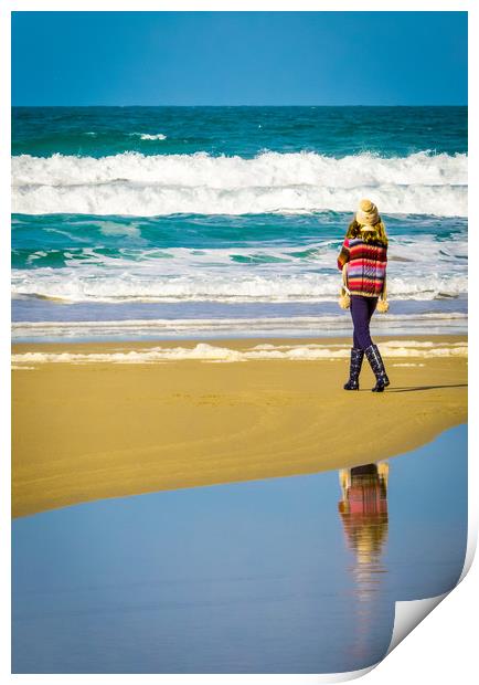 Sea, Sand and Reflection Print by Mike Lanning