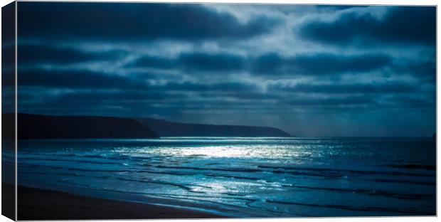 Moonlit Perran Bay Canvas Print by Mike Lanning