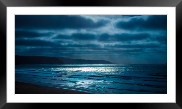 Moonlit Perran Bay Framed Mounted Print by Mike Lanning