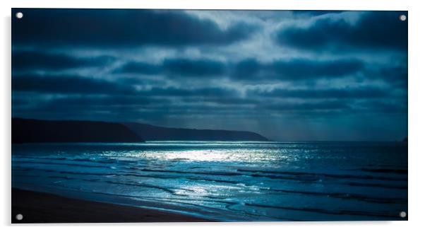 Moonlit Perran Bay Acrylic by Mike Lanning