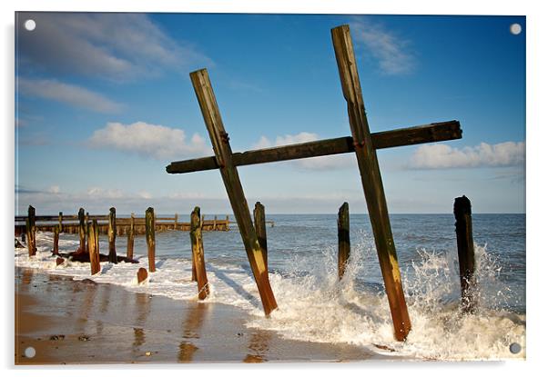 Happisburgh Groynes Acrylic by Robert Geldard