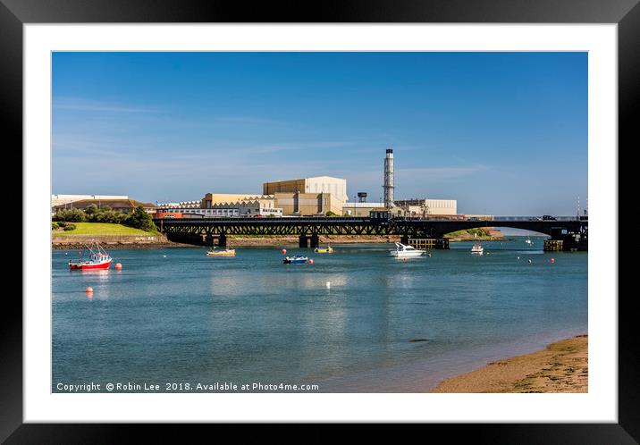 Boats and Jubilee Bridge Walney channel Cumbria Framed Mounted Print by Robin Lee