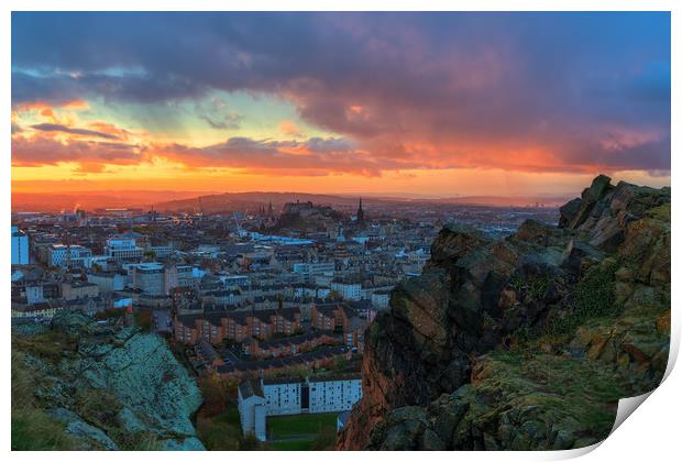 Golden Hour over the Edinburgh Skyline Print by Miles Gray