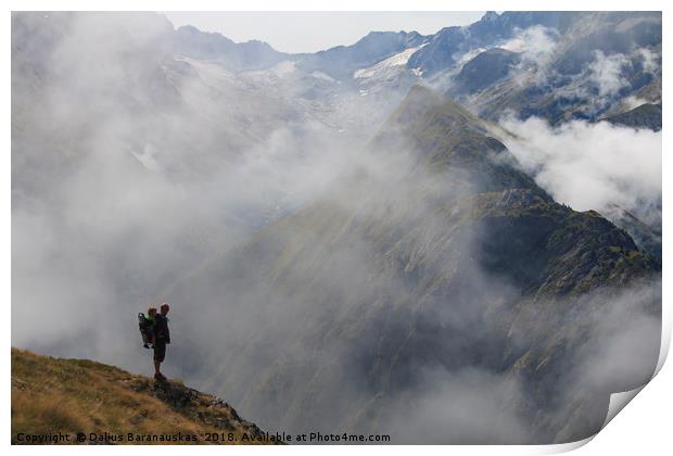 Hiker in France alps standing on edge of mountain  Print by Dalius Baranauskas