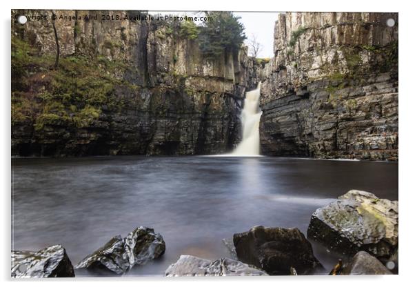 High Force Waterfall. Acrylic by Angela Aird
