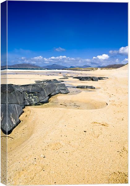 Beach, Blue sky, Rock outcrop, sunshine Canvas Print by Hugh McKean