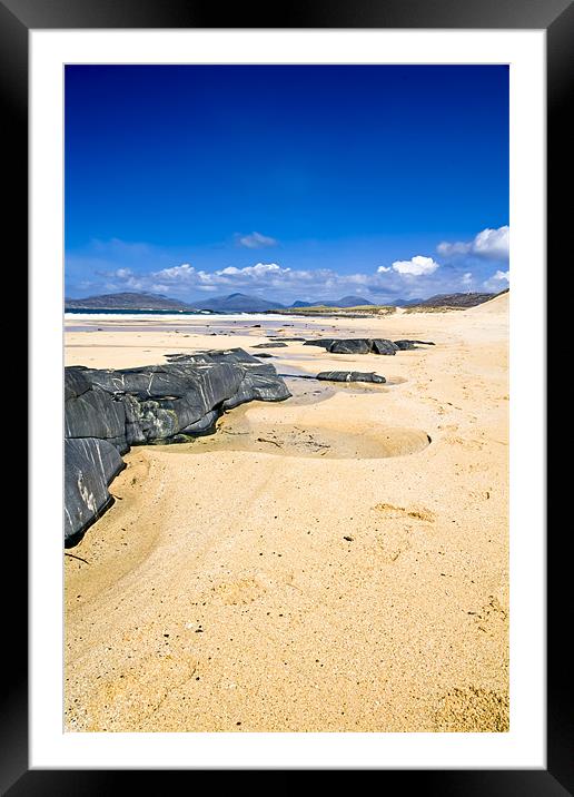 Beach, Blue sky, Rock outcrop, sunshine Framed Mounted Print by Hugh McKean