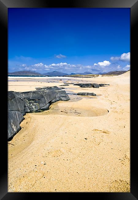 Beach, Blue sky, Rock outcrop, sunshine Framed Print by Hugh McKean