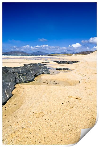 Beach, Blue sky, Rock outcrop, sunshine Print by Hugh McKean