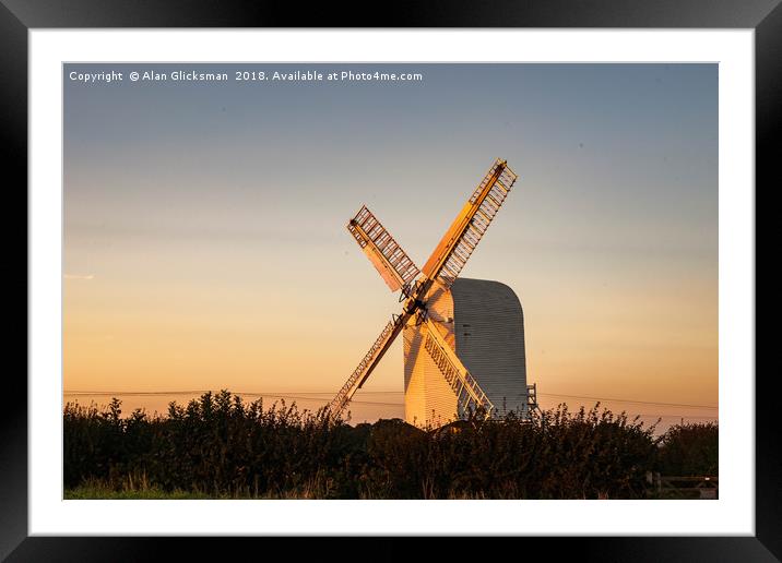 Chillenden Windmill at sunset Framed Mounted Print by Alan Glicksman