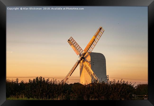 Chillenden Windmill at sunset Framed Print by Alan Glicksman