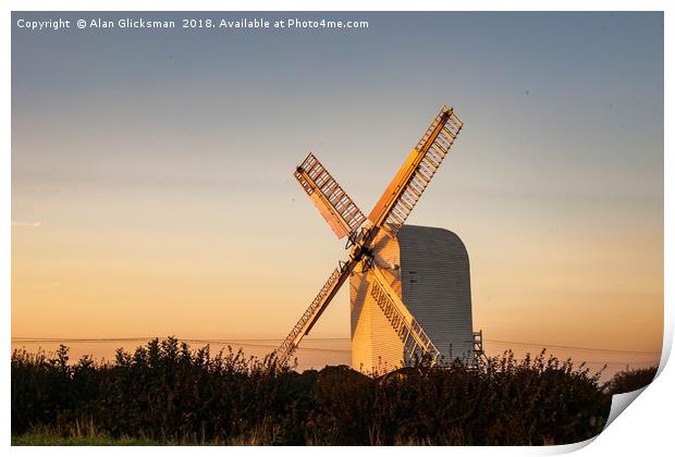 Chillenden Windmill at sunset Print by Alan Glicksman
