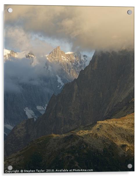 Golden Light catches the peak of Grandes Jorasses Acrylic by Stephen Taylor