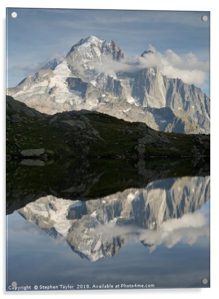 The Dru reflected in Lac des Cheserys Acrylic by Stephen Taylor