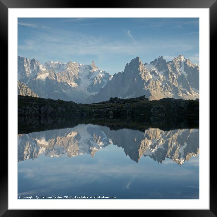 Lac des Cheserys reflection Framed Mounted Print by Stephen Taylor