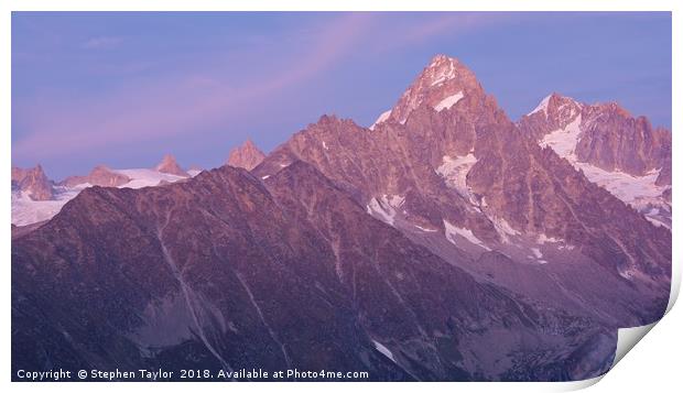 Aiguille du Chardonnet Alpen Glow Print by Stephen Taylor