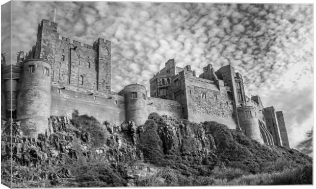 Bamburgh Castle view in Mono Canvas Print by Naylor's Photography