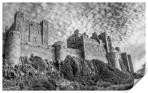 Bamburgh Castle view in Mono Print by Naylor's Photography