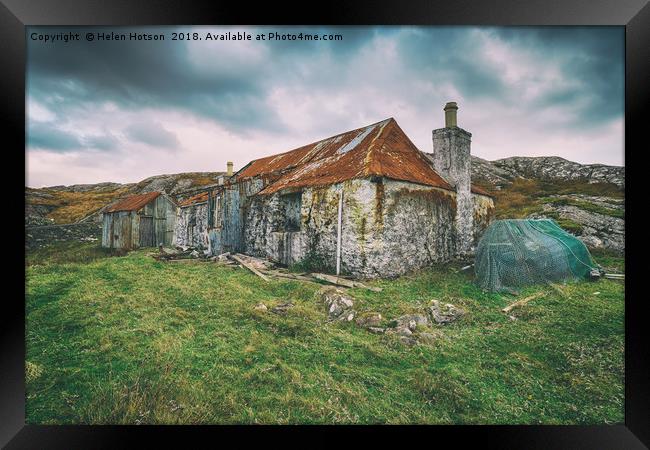 Ruined Croft at Quidnish in Scotland Framed Print by Helen Hotson