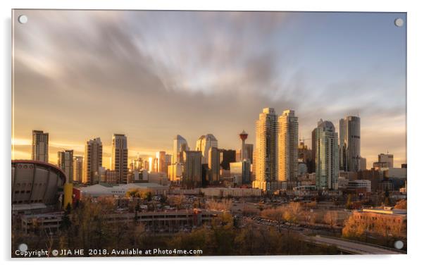 Calgary skyline at sunset Acrylic by JIA HE