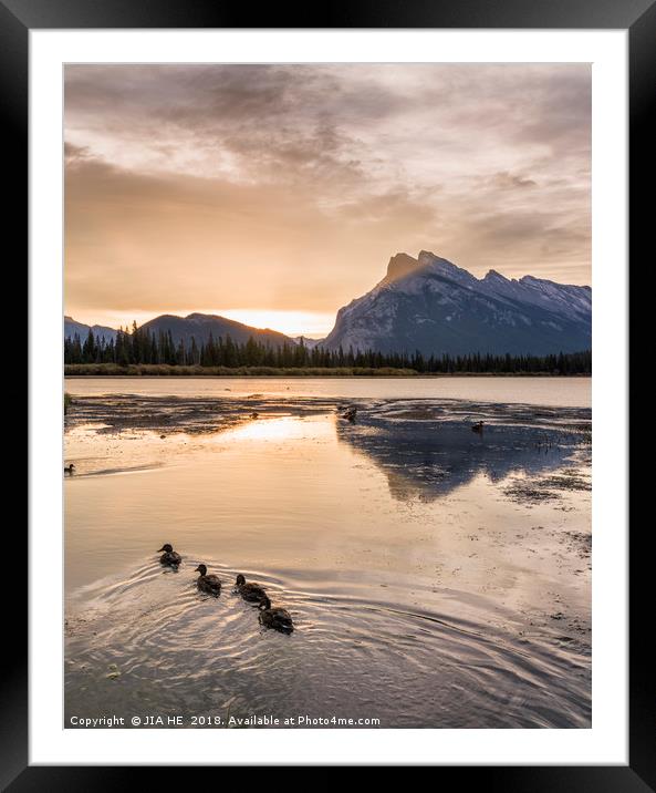 Vermilion lakes sunrise, Banff national park Framed Mounted Print by JIA HE