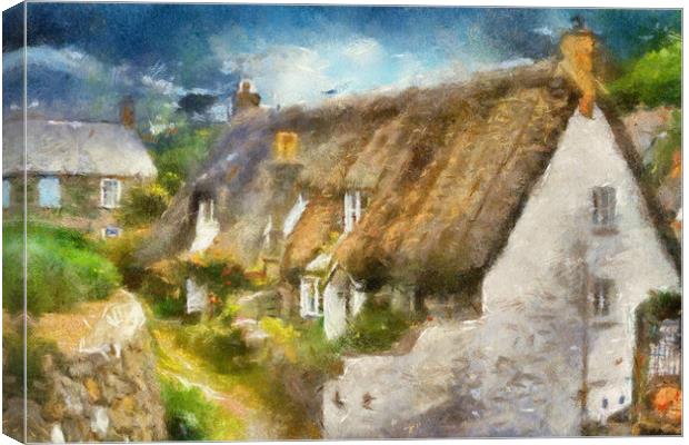 Cadgwith Cove Cottages . Canvas Print by Irene Burdell