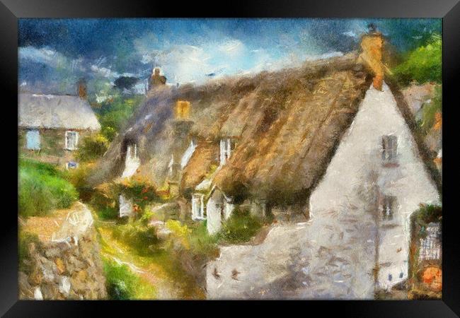 Cadgwith Cove Cottages . Framed Print by Irene Burdell