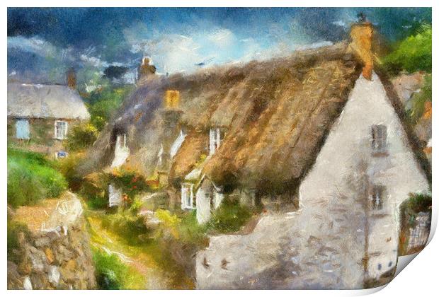 Cadgwith Cove Cottages . Print by Irene Burdell