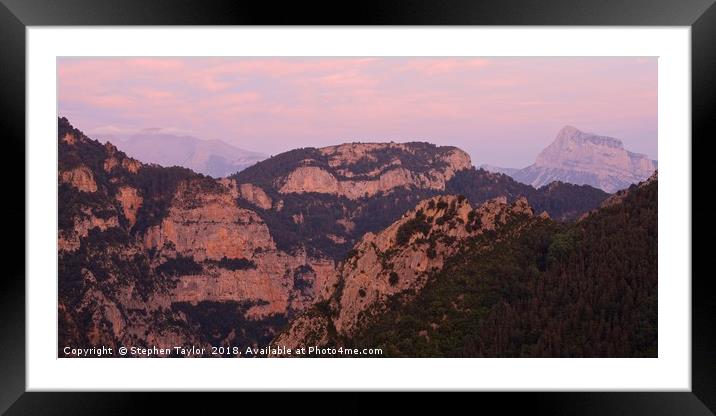 Pink Skies in the Pyrenees Framed Mounted Print by Stephen Taylor