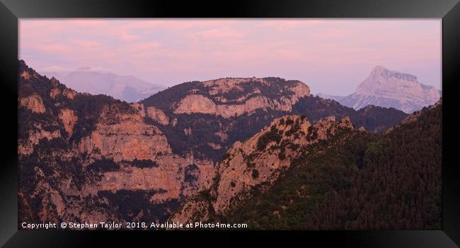Pink Skies in the Pyrenees Framed Print by Stephen Taylor