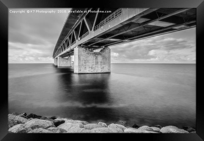 Oresund Bridge in Mono Framed Print by K7 Photography
