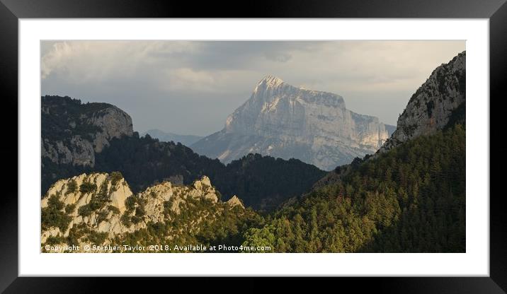 Dappled light on Pena Montanesa Framed Mounted Print by Stephen Taylor