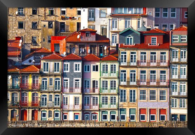 Houses Along the Douro River, Porto Framed Print by Roz Collins