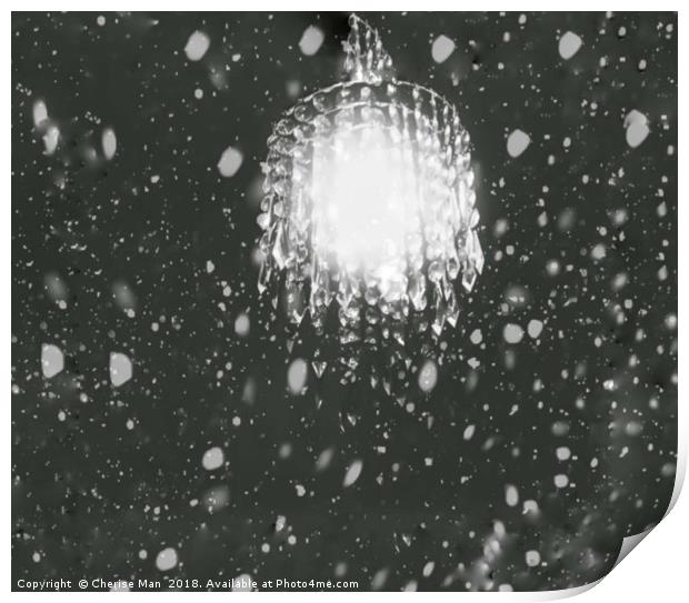 HDR Abstract Digital Snow Fall Chandelier Light  Print by Cherise Man