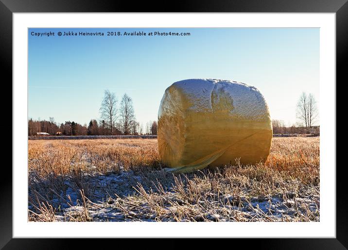 Yellow Bale On The Frosty Fields Framed Mounted Print by Jukka Heinovirta