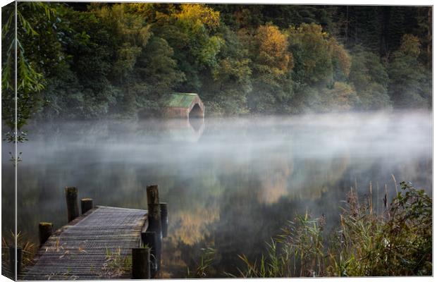 Early morning mist by the Old Boathouse  Canvas Print by George Robertson