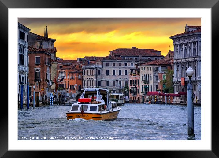 Sunset on the Grand Canal Venice  Framed Mounted Print by Neil Holman
