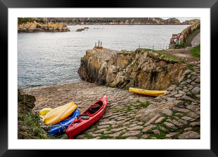 Kayaks at Saints Bay Harbour, Guernsey. Framed Mounted Print by George de Putron