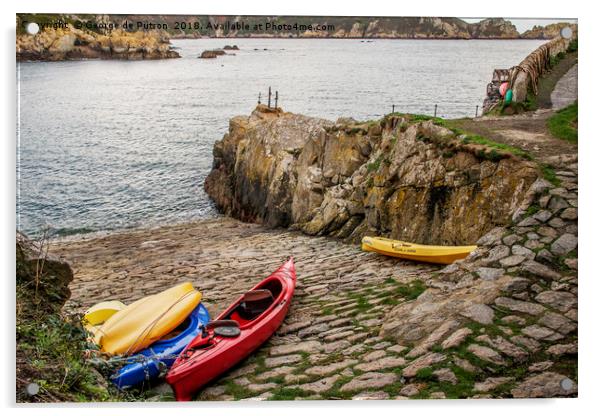 Kayaks at Saints Bay Harbour, Guernsey. Acrylic by George de Putron