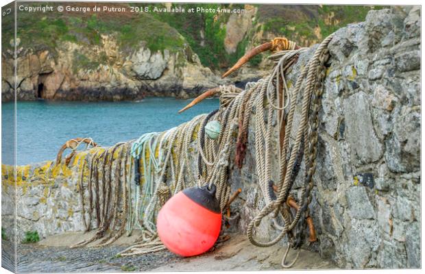 Anchors, rope and a buoy at the ready ! On Saints  Canvas Print by George de Putron