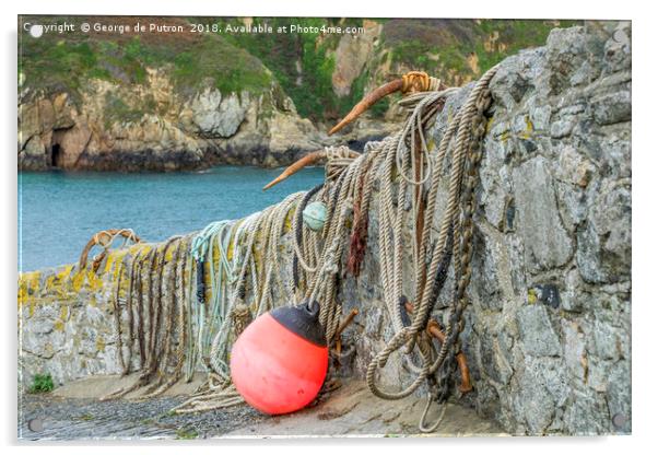 Anchors, rope and a buoy at the ready ! On Saints  Acrylic by George de Putron