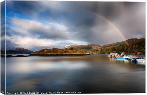 Storm clouds and rainbows over Plockton  Canvas Print by Phill Thornton