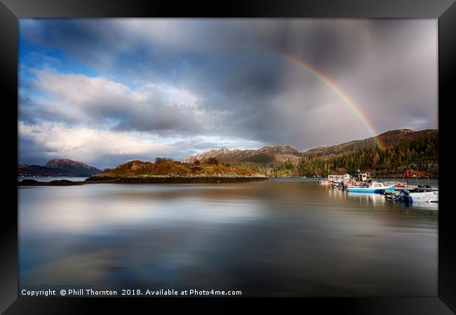 Storm clouds and rainbows over Plockton  Framed Print by Phill Thornton