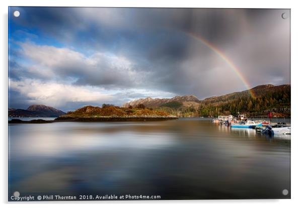 Storm clouds and rainbows over Plockton  Acrylic by Phill Thornton