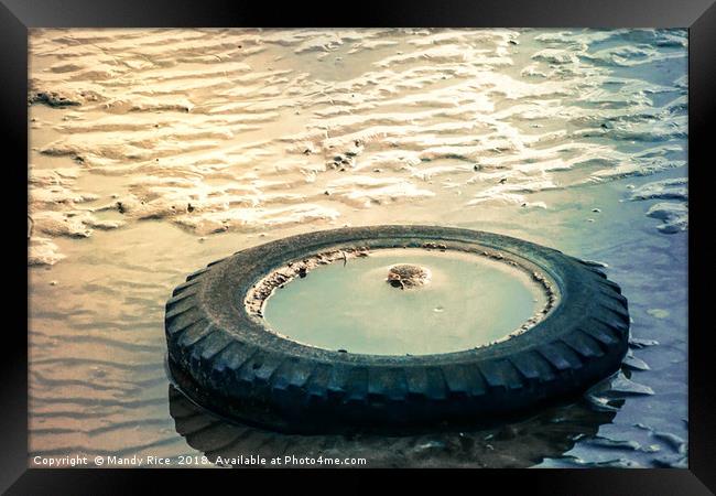 Car wheel on beach Framed Print by Mandy Rice