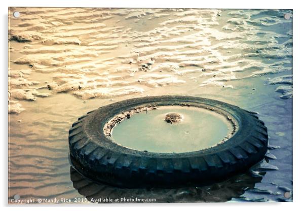 Car wheel on beach Acrylic by Mandy Rice