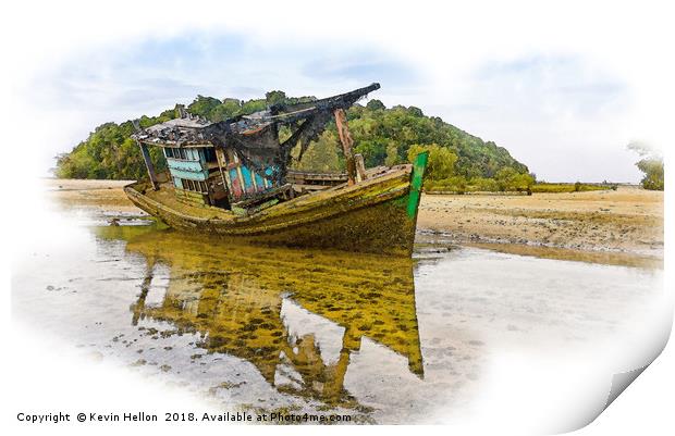 Wreck of fishing boat Print by Kevin Hellon