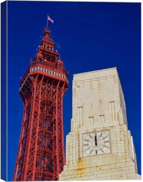 Blackpool Tower And Art Deco Building  Canvas Print by Victor Burnside