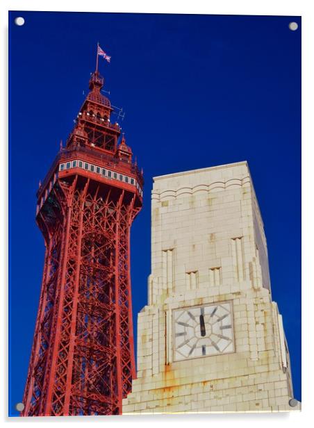 Blackpool Tower And Art Deco Building  Acrylic by Victor Burnside