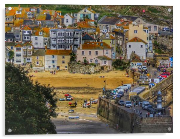 Bustling St Ives Harbour Acrylic by Beryl Curran